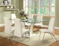 FA8372 - Leona White Padded Leatherette Glass Top 7 Piece Dining Set 