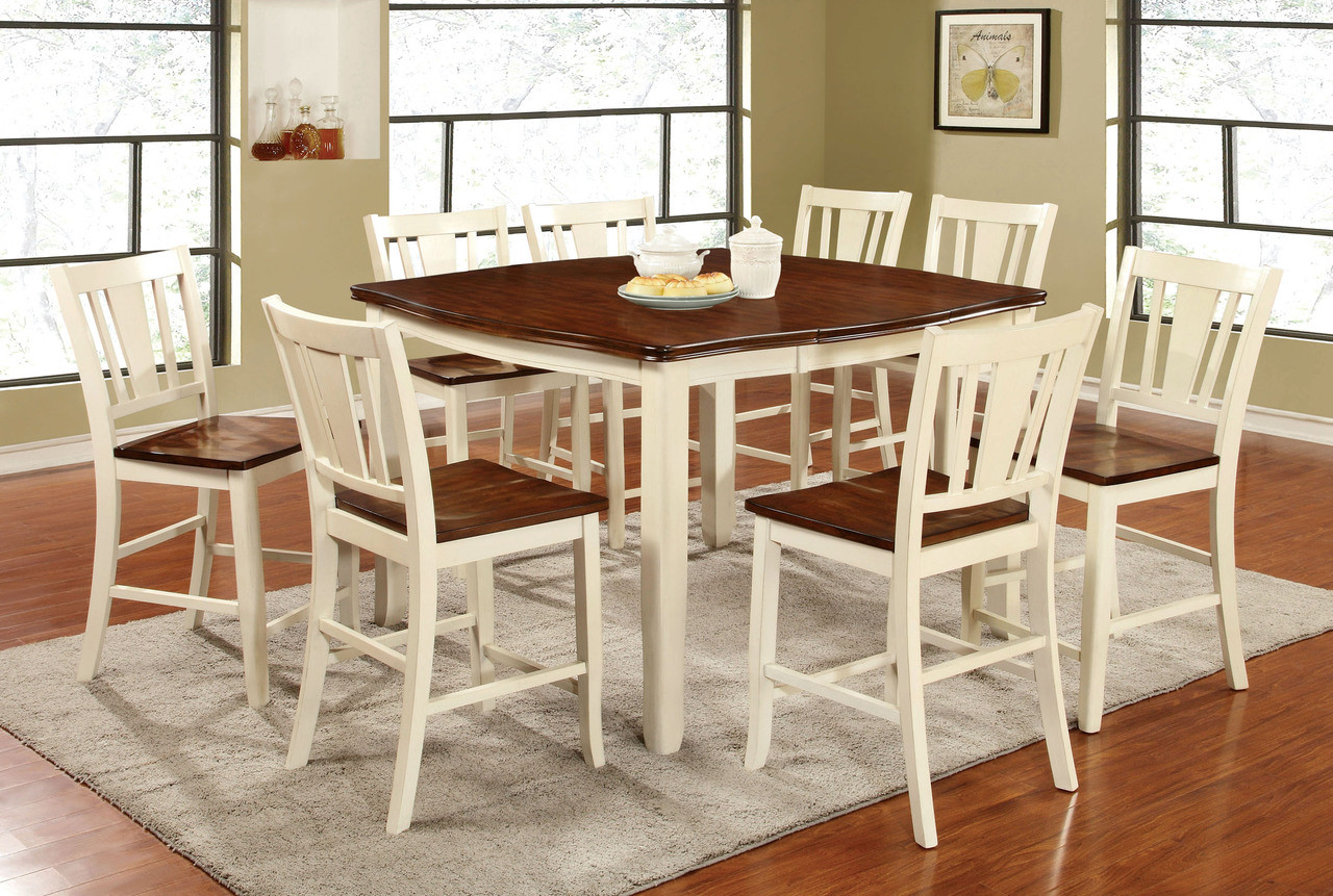 FA3326PT DOVER II 9 PC WHITE WASH SOLID WOOD COUNTER HEIGHT DINING TABLE Inland Empire Furniture