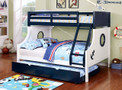 FAbk629 - Nathaniel Blue And White Twin/Full Bunk Bed With Trundle