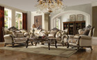 P2 52115 Elena Tan Pattern Fabric Antique Oak Finish Formal Sofa And Love Seat