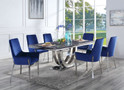 ACDN00221 - Zander Contemporary 7 Piece Dining Set with Blue Seating and Stainless Steel