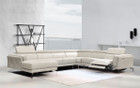 P6 76123 Elisio Modern U-Shaped Light Grey Top Grain Leather Sectional Sofa with Power Recliner