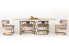 P6 75489 - Amara Modern White Concrete & Antique Brass 7 Piece Dining Set
