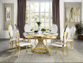 Alena Modern Classic Round Marble and Gold 7 Piece Dining Set in Mirror Gold Finish