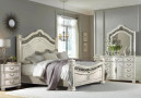 MFB163wt - Jeremi Elegant Antique White Bedroom Collection With Elegant Antique Brass Metal Detail Trim