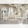 P1 13012-Ivory - Phaedra Antique White 7 Piece Formal Elegant Dining Set w/ Metallic Silver Highlights