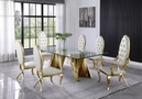 BQ-D04D7 - Akiva Modern 7 Piece Dining Set With Gold Base and White Vegan Leather Chairs