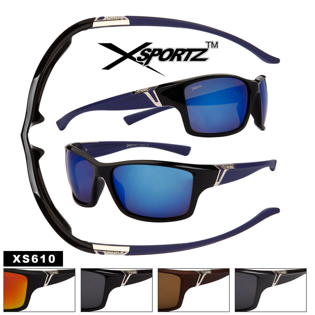 Wholesale Xsportz™ Sunglasses by the Dozen - Style # XS610 (12 pcs.) Assorted Colors