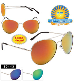 Mirrored Aviator Sunglasses Wholesale - Style #30113 Spring Hinge Mirrored Aviator Sunglasses Wholesale - Style #30113 Spring Hinge