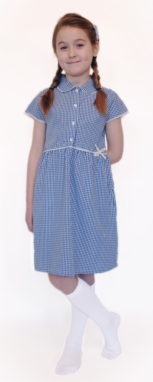 Organic School Uniform - Blue Summer Gingham Checked Dress