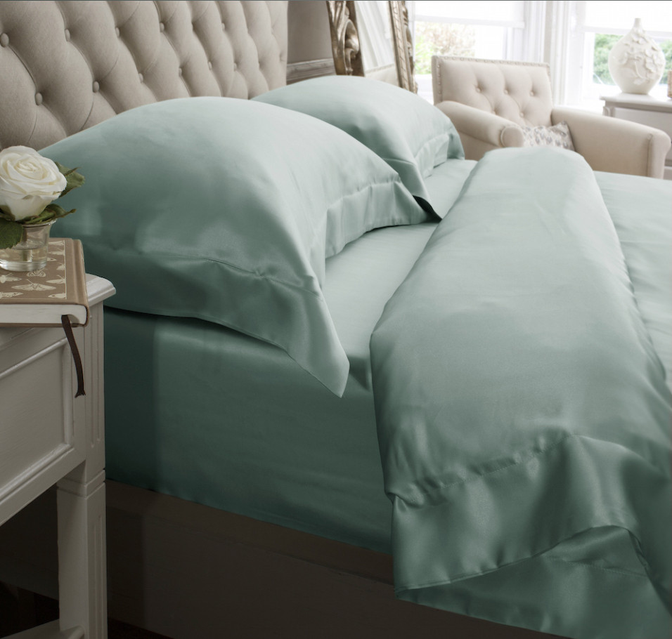 Duck Egg Jasmine Silk Pure Silk Fitted Sheet -KING