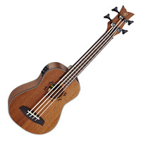 Ortega Guitars LIZZY-BSFL-GB Lizard Series Fretless Mahogany Wood Acoustic Electric Uke Bass, Natural