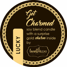 Lucky "Get Charmed" soy candle with a surprise gold charm inside