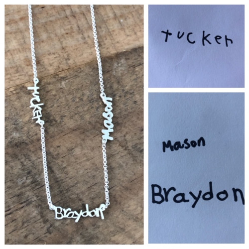 Actress Melissa Joan Hart’s three children each wrote their names to creat this necklace for her.