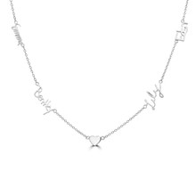 Rhodium/Gold Plated Signature Necklace with 4 Names & Heart