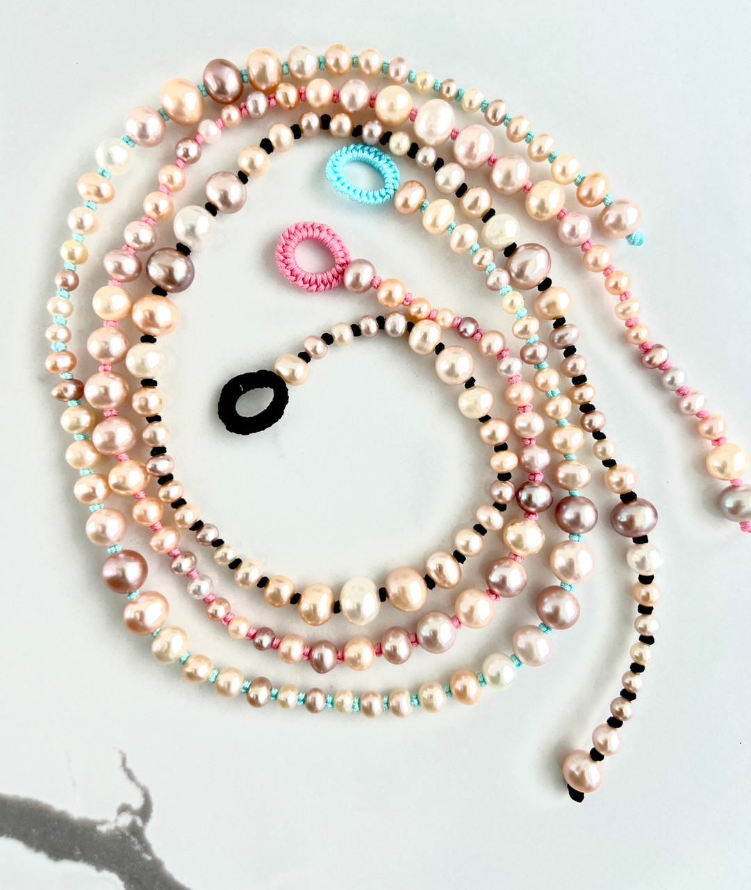 Candy selling Pearl Necklace with Bonbons, Sparkly Crystal and Iridescent & Ceramic accent beads