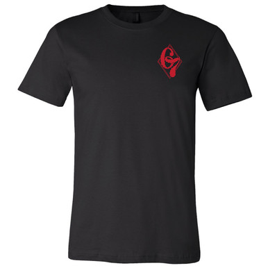 "67 Classic Logo" in Red on Black, Unisex Tee.