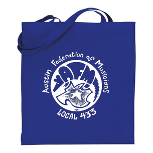 "Austin Federation of Musicians Logo" on Royal Blue Tote Bag.