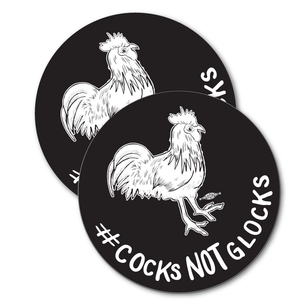 Two "#CocksNotGlocks Rooster" Black 3" Stickers