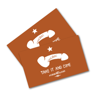 Two "Take It and Come" Burnt Orange 5" x 3" Stickers