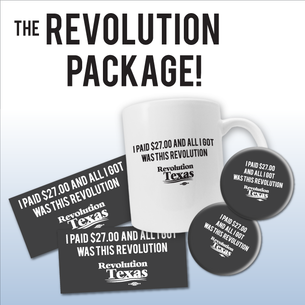 "The $27.00 Revolution Package!" 1 mug, 2 buttons, & 2 stickers!