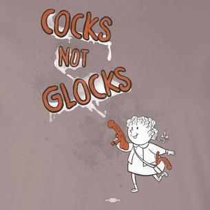 "Cocks Not Glocks Mascot" (on Pebble Brown Tee)