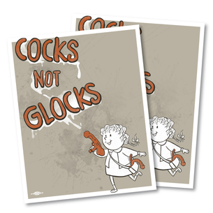 Two "Cocks Not Glocks Mascot"  Stickers 4" x 5"