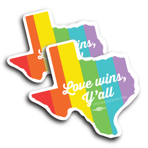Two Rainbow "Love Wins Y'all" (4" x 4" Complex Cut Stickers)