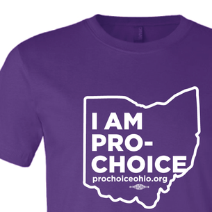 "I am Pro-Choice" logo graphic (On Purple Tee)