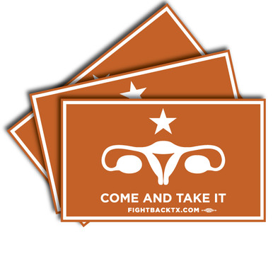Pack of 2 5" x 3" Come And Take It stickers, digitally printed with UV resistant inks on 3-year outdoor vinyl
