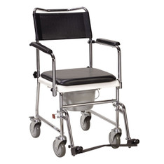 Portable Upholstered Wheeled Drop Arm Chrome Bedside Commode - 11120kd-1