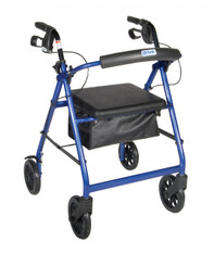 Blue Rollator Walker with Fold Up Removable Back Support Padded Seat - r728bl