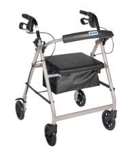 Silver Rollator Walker with Fold Up and Removable Back Support and Padded Seat - r726sl