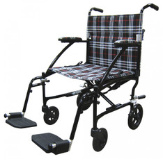 Fly Lite Ultra Lightweight Plaid Transport Wheelchair - dfl19-blk