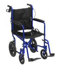 Lightweight Expedition Blue Transport Wheelchair with Hand Brakes - exp19ltbl