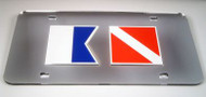Alpha Dive Flag Mirrored License Plate - Silver Background