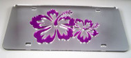 Hibiscus Mirrored License Plate - Purple Flower