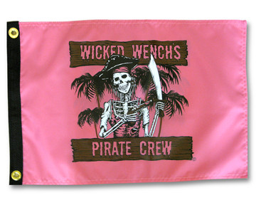 12" x 18" WICKED WENCHS PIRATE CREW Pink Two Sided Weather Fade Resistant Flag 