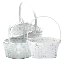 36 Pcs - Assorted Round White Bamboo Baskets with Handle