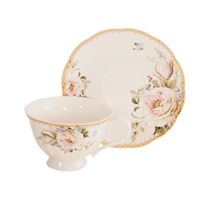 24 Sets - Pink Rose Porcelain Teacups & Saucers