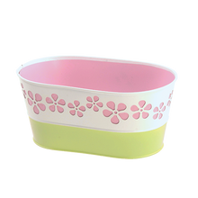 24-Pack 8 Inch Pink & Green Daisy Cutout Metal Oval Planters