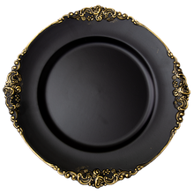 Case of 24 Baroque Filigree Edge Melamine Charger Plate 13" - Black