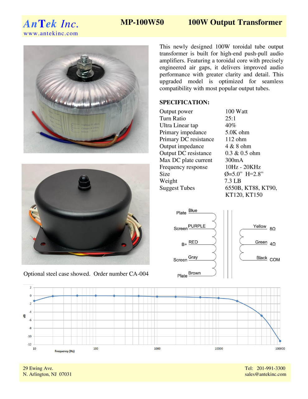 MP-100W50 100W Output Transformer - AnTek Products Corp