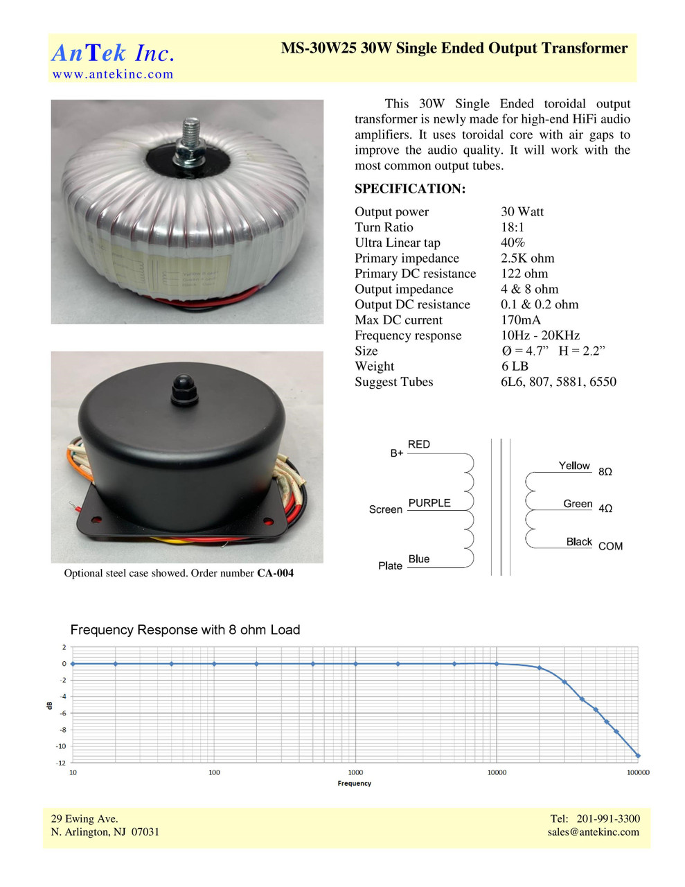 MS-30W25 30W Single Ended Output Transformer - AnTek Products Corp