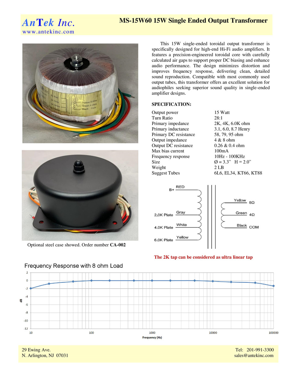 MS-15W60 15W Single Ended Output Transformer - AnTek Products Corp