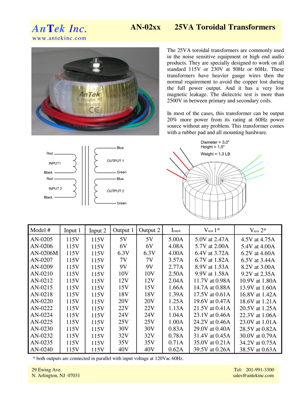 AN-0206 - 25VA 6V Transformer - AnTek Products Corp