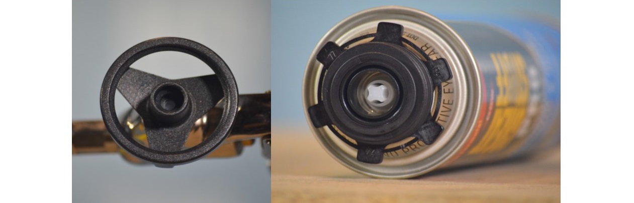 Close-up of Can Attachment Bracket Foam Gun, Basket/Can Detail