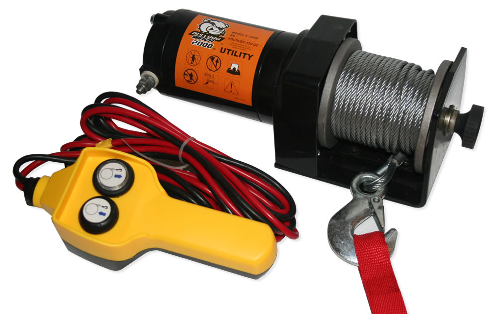 2000lb Utility Winch, 50ft Wire Rope, Hand Held Controller Bulldog 