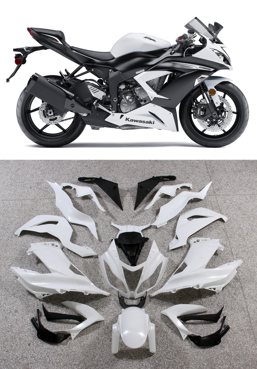 Fairings Plastics Kawasaki ZX6R 636 White Ninja Racing (2013-2015 ...