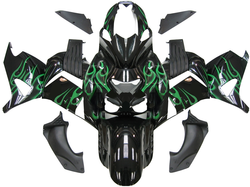 Fairings Kawasaki Zx14r Black Green Flame Ninja Zx14r Racing 2006 2011